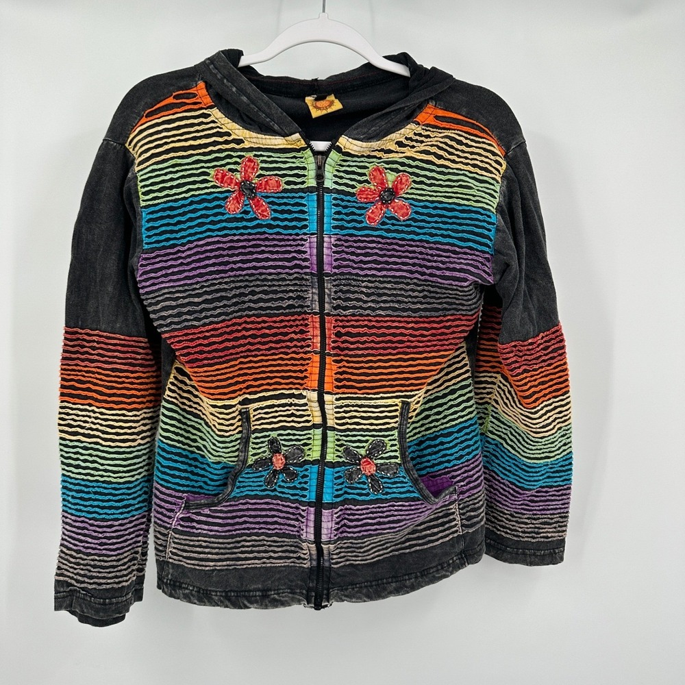 Womens Boho Whimsical Hoodie Size S Psychedelic Artsy Colorful Eclectic Indie
